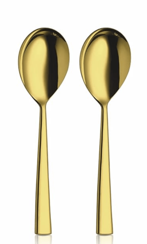 Shri & Sam Stainless Steel Lotus Plain Gold PVD Coating Serving Spoon,2 Pieces